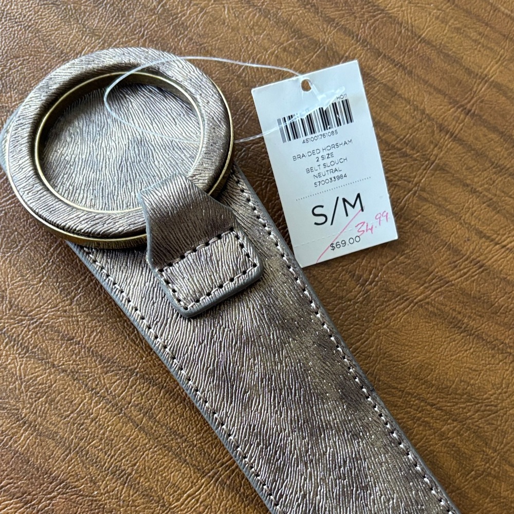 Chico's Metallic Gray Belt with Round Buckle